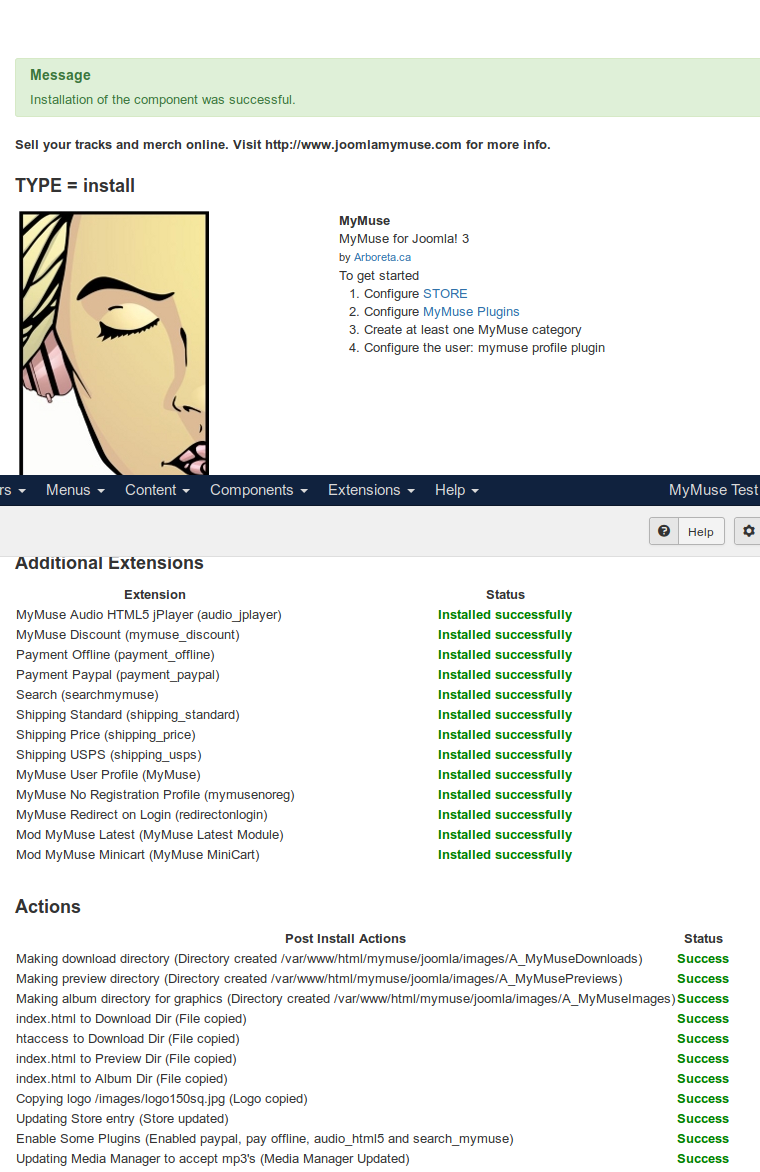 Extensions Install   MyMuse Installed   Administration