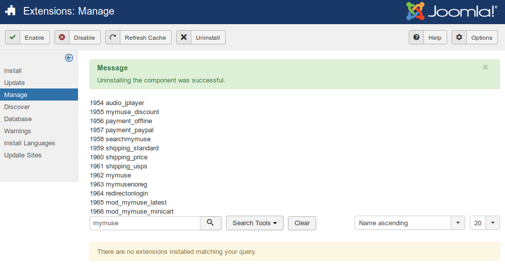 Extensions Manage   MyMuse Uninstall   Administration