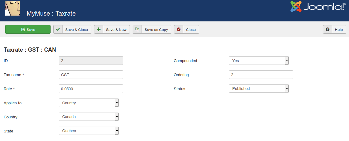 MyMuse Taxrate   Administration