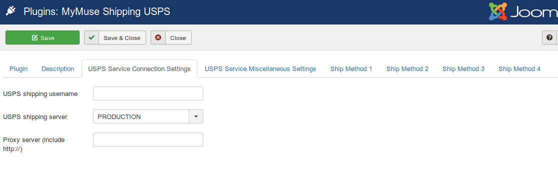 Plugins MyMuse Shipping USPS   Connection   Administration