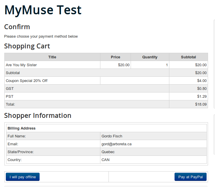 shopping cart after confirm