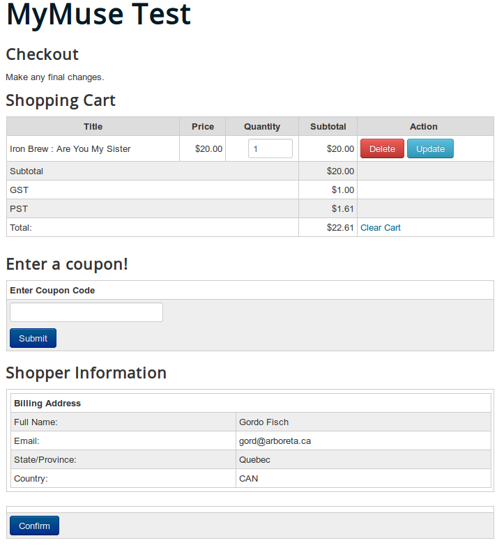 shopping cart after login