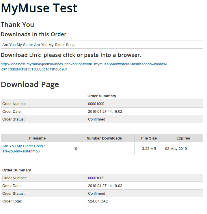 shopping cart order with download